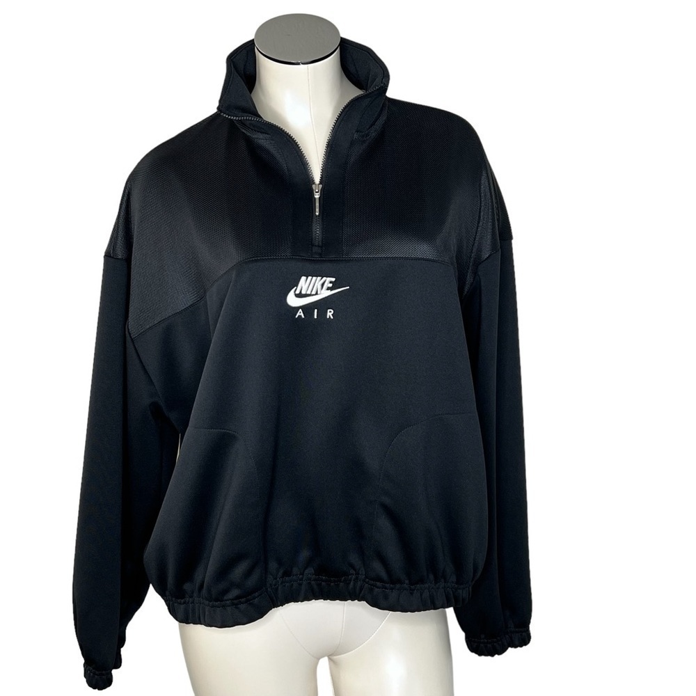 NIKE SPORTSWEAR AIR 1/4 Zip Black White Mesh Pullover Women's Size L - Picture 14 of 16